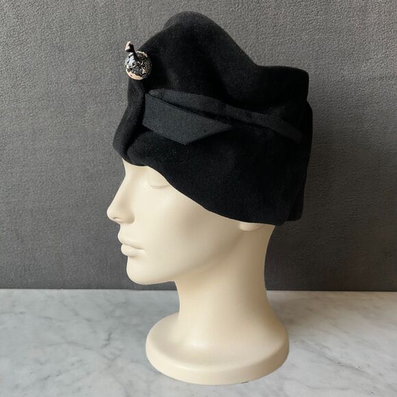 Borsalino Italy Black Wool Cloche Hat Women’s Vintage Sculpted Design Otti Moll